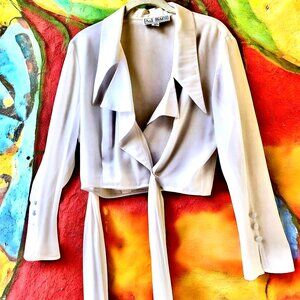 A.J. Bari Vintage 80's Cropped Blouse Sash Long Sleeve Cross Over Snaps